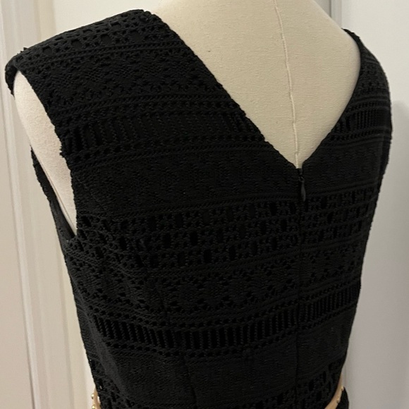 Ellen Tracy Black Dress Small Midi Work Office Dinner Party Textured Beige Belt - Picture 5 of 10